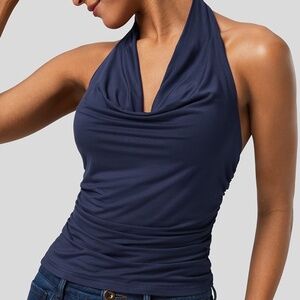 Halter Cowl Neck Backless Ruched Casual Tank Top